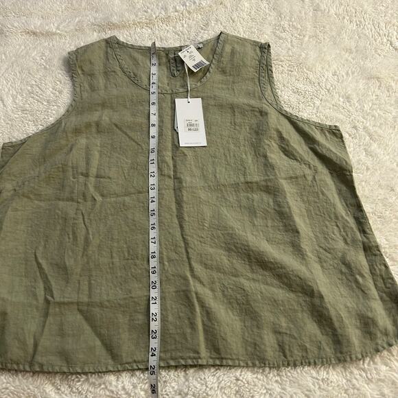 Dolcezza Sleeveless 100% Linen Shirt Womens 2XL Sage Beachy Artsy Lagenlook - Picture 5 of 7